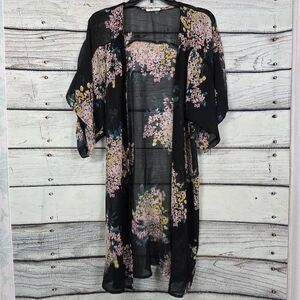 Maurices Black Floral Sheer Kimono Cardigan